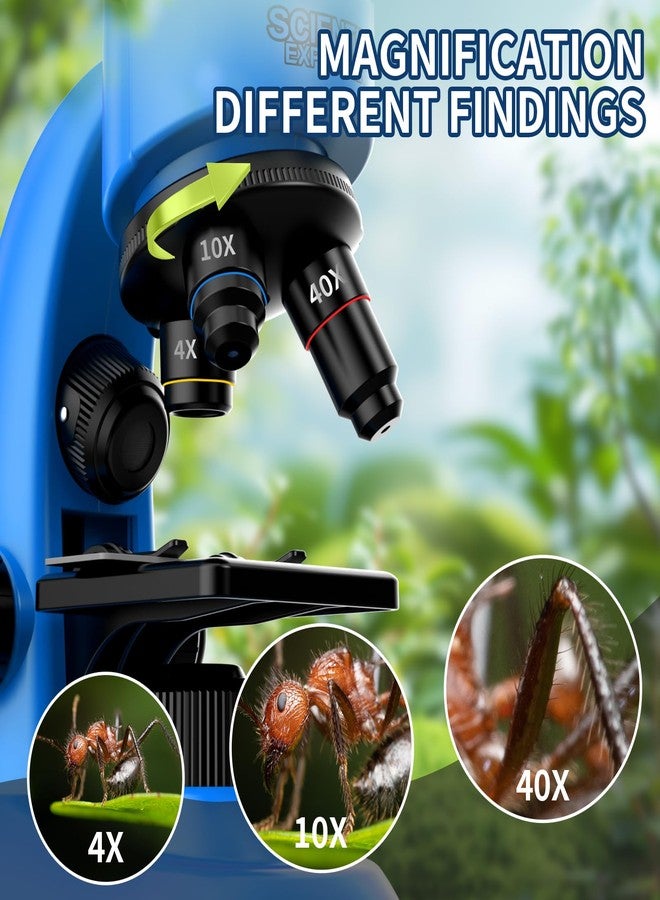 WSDMIC Microscope for Kids Scientific Experiment Kit 40X-1600X Magnification LED Light Educational STEM Kit with Slides and Lab Tools (Blue) - Image 5